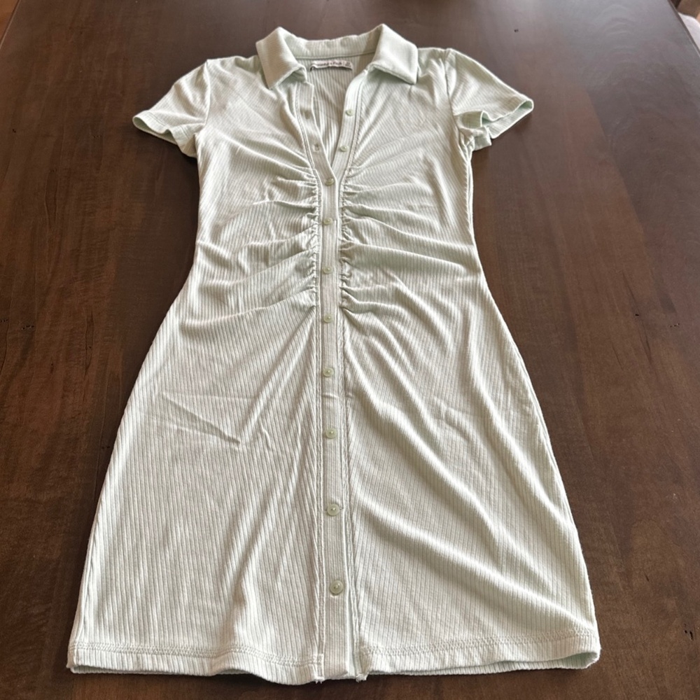 Abercrombie & Fitch Ruched Short Sleeves Button Down Polo Dress Mint Green Sz XS - Picture 3 of 9